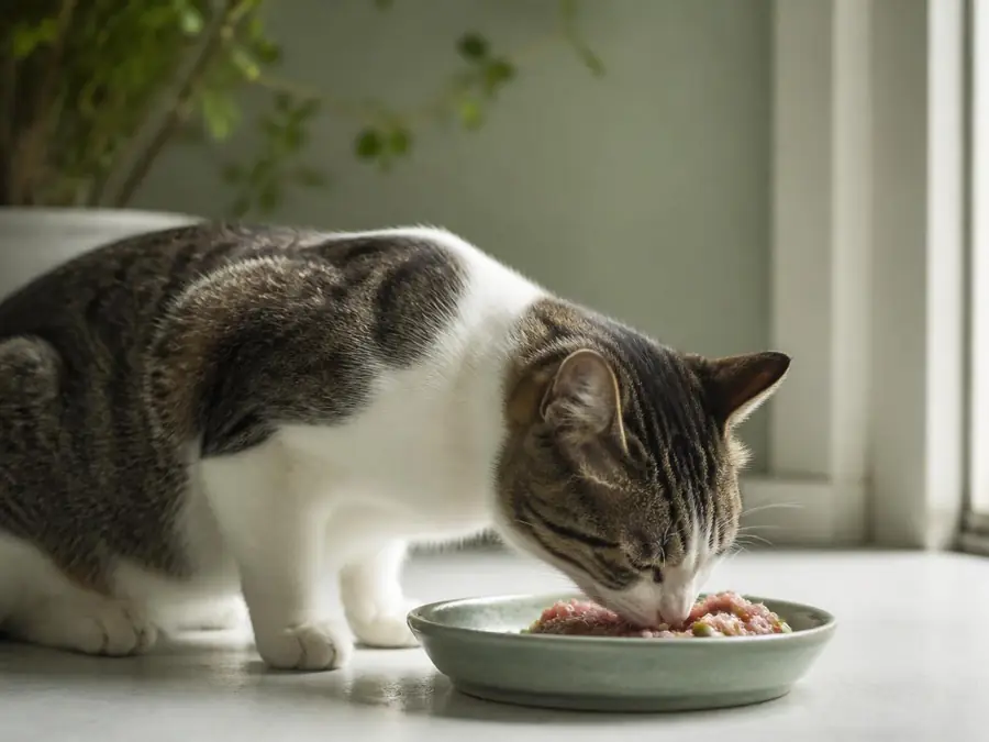 Gato comendo comida natural