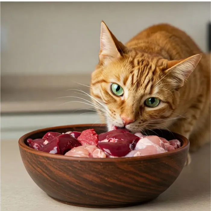 Ingredientes frescos da dieta natural felina