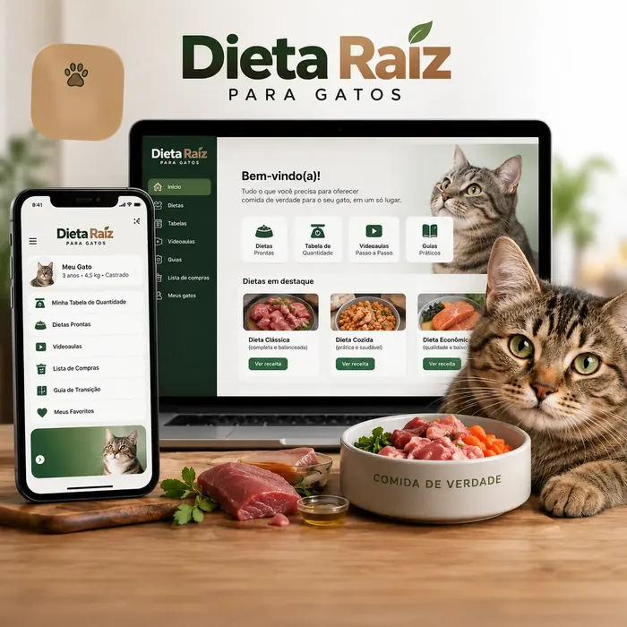 Aplicativo Dieta Raiz para Gatos aberto no celular